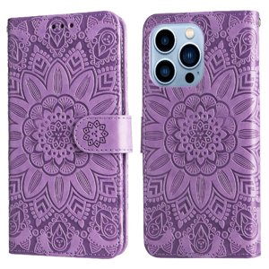 Funda Tipo Cartera Foxdock Para Iphone 13 Pro Max , Diseño Girasol En Relieve, Cuero Pu, Cierre Magnético, Soporte Y Tarjetero