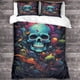 thumbnail image 3 of Funda nórdica de 3 piezas con estampado de calavera y flores, juego de ropa de cama 3D con funda de edredón de esqueleto malvado, funda de edredón de microfibra suave, con fundas de almohada, 3 of 3