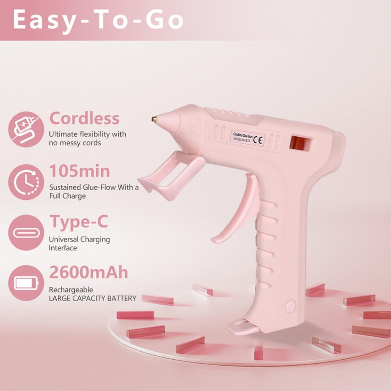 Jenabom - Pistola De Pegamento Caliente Inalámbrica Rosa, Mini Pistola De Pegamento Recargable De Calentamiento Rápido, Ideal Para Manualidades, Manualidades Y Decoración (barras De Pegamento No Incluidas)