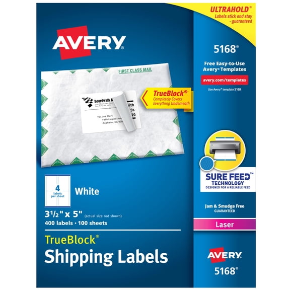 Etiquetas de envío Impresoras láser Avery Printable 400 5168
