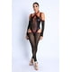 thumbnail image 1 of Mono de Malla con Escote Halter, Hombros Descubiertos y Abertura en Punta, Negro/rojo M, 1 of 5