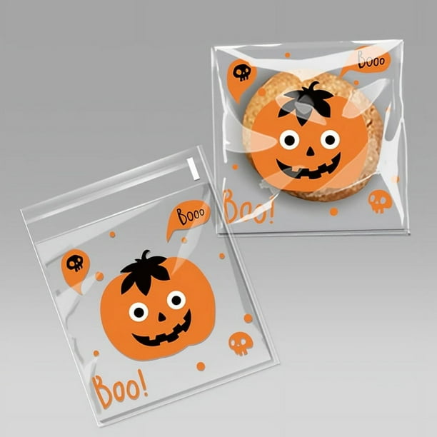 100pcs Halloween Self Adhesive Bags For Cookie, Cake, Chocolate, Candy, Snack Wrapping, Clear Plastic Treat Bags For Halloween Celebration, Goodie Bags, Goody Bags, Ziplock Bags, 10cm*10cm/3.93*3.93in