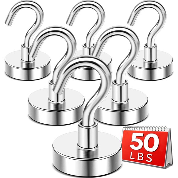 Ganchos magnéticos DIYMAG 22 kg (50 lb) paquete de 6, color plata