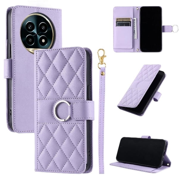 Funda Acolchada con Anilla y Correa para Realme 13 Plus Slots para Tarjetas Morado