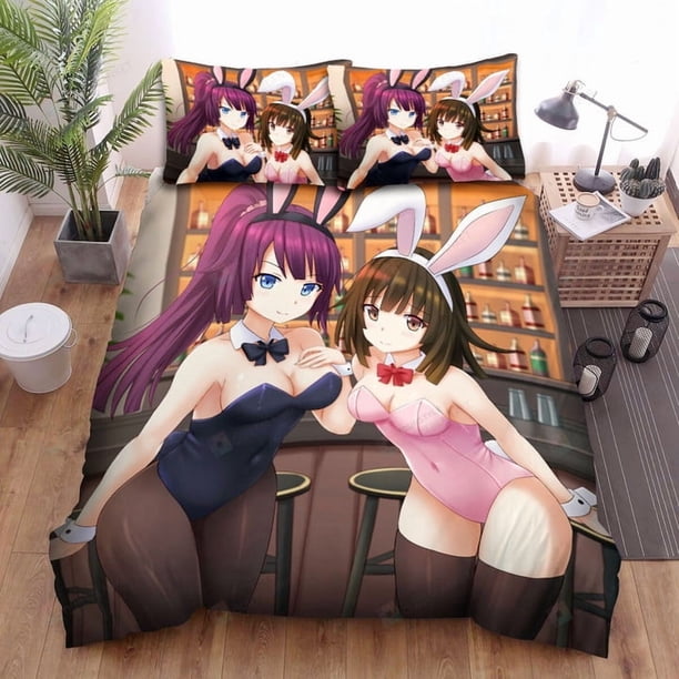Sengoku Nadeko & Hitagi Senjougahara Anime Bunny Bedding Duvet Cover Set 3-Piece Bedding Set (1 Duvet Cover + 2 Pillow Shams)