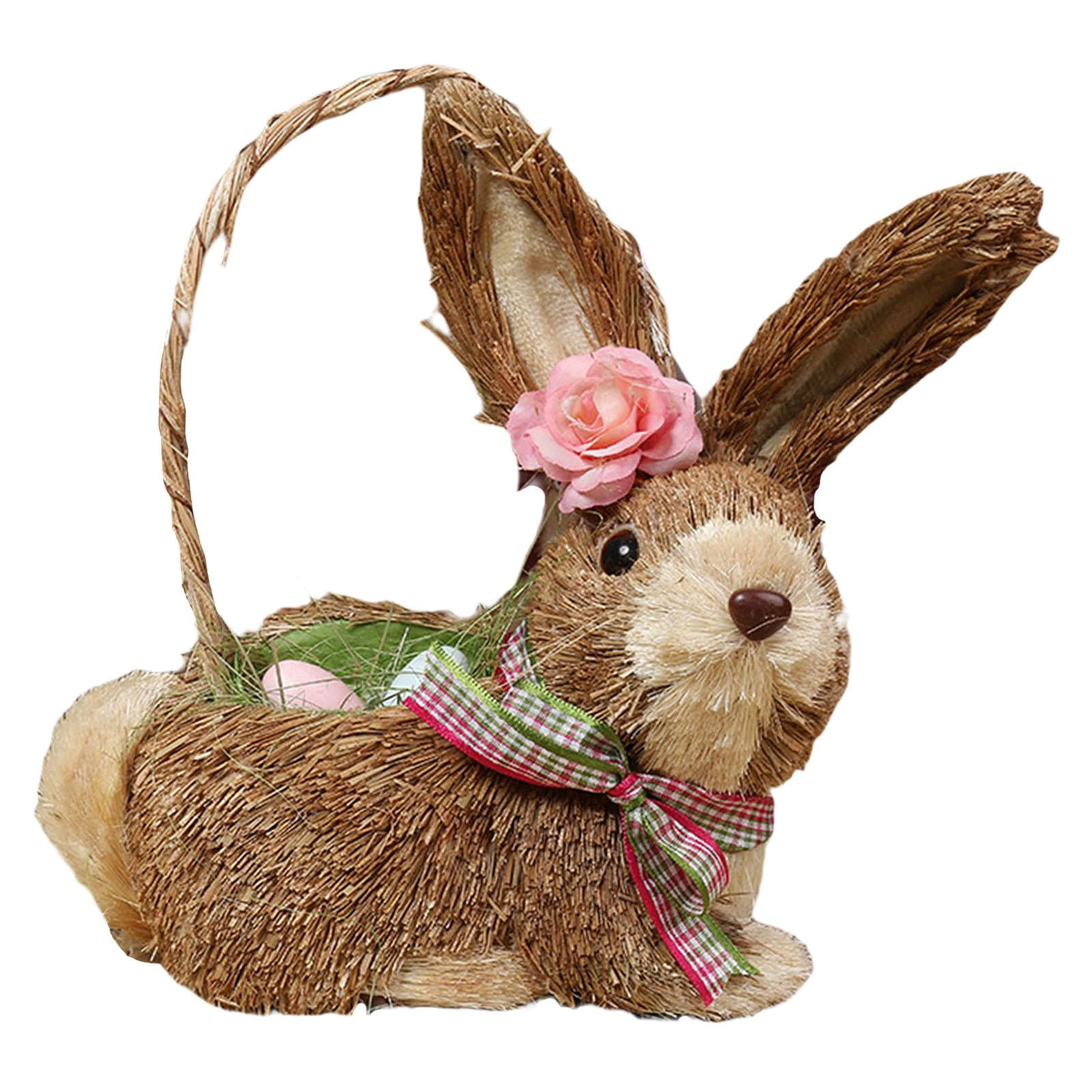 Bothyi - Adorno De Conejo De Paja De Pascua Cesta De Huevos Rellenos Conejito Para Escritorio De Vacaciones Hogar