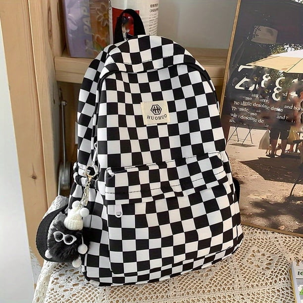 Stylish Plaid Schoolbag: Large Capacity Checkerboard Backpack for Everyday & Travel Use