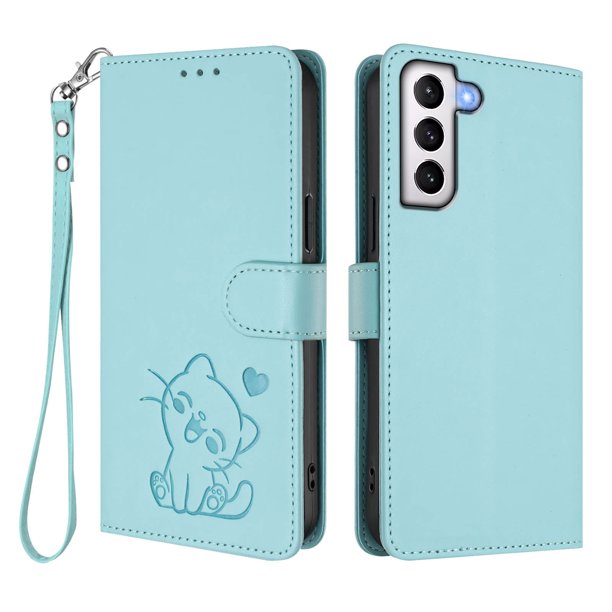Funda Volteable con Diseño de Gato para Samsung Galaxy S21 Plus, Verde Claro