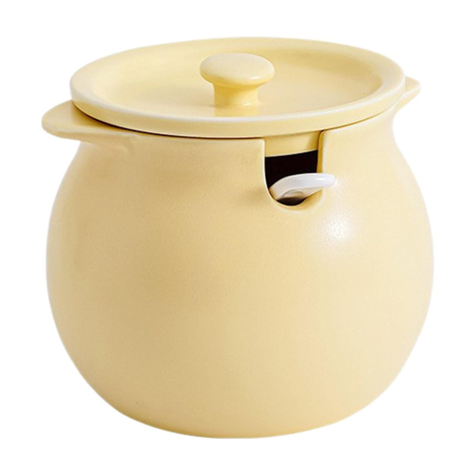 Magideal - Recipiente De Cocina, Tarro De Cerámica Con Tapa, Accesorios Para Cuchara, Tarro De Especias, Tanque, Tarro De Manteca Para Dulces, Mesa De Comedor, H Amarillo