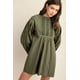 thumbnail image 1 of Vestido Corto Casual De Algodón Con Cuello Redondo Manga Larga Y Encaje Color Caqui (para Mujer), 1 of 5