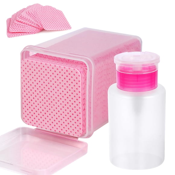 Almohadillas De Algodón Para Uñas 200 Unidades Más Botella Dispensadora Color Rosa