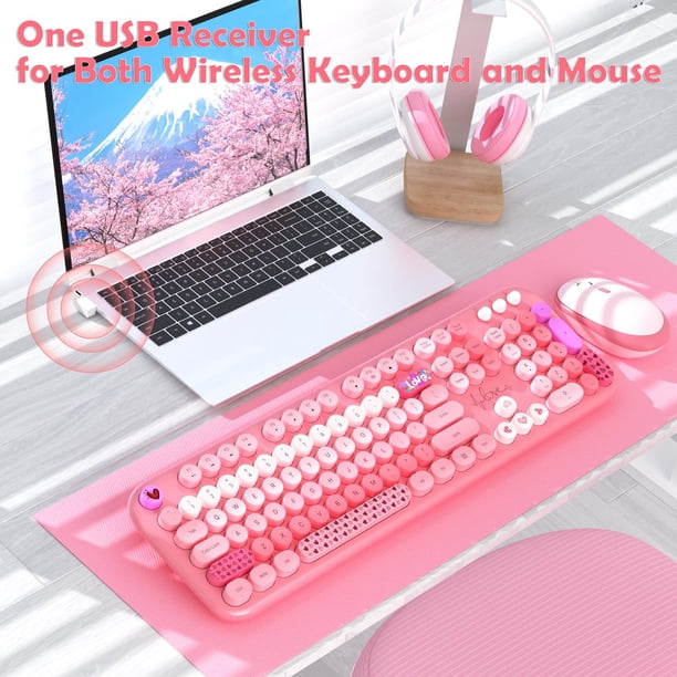 Teclado y ratón inalámbricos MOFII 104 teclas redondas rosa | Lider