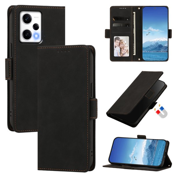 Funda Billetera Delgada para Xiaomi Redmi Note 12 Pro 5G con Ranuras y Soporte Negro