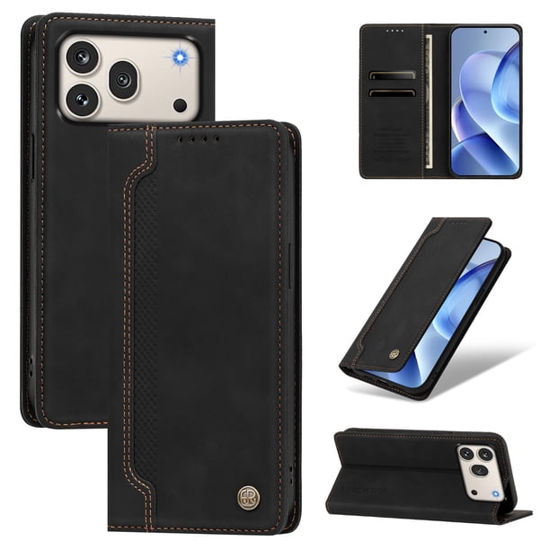 Funda Billetera para Honor 600/600 Pro 5G Imán y Resistente Negro