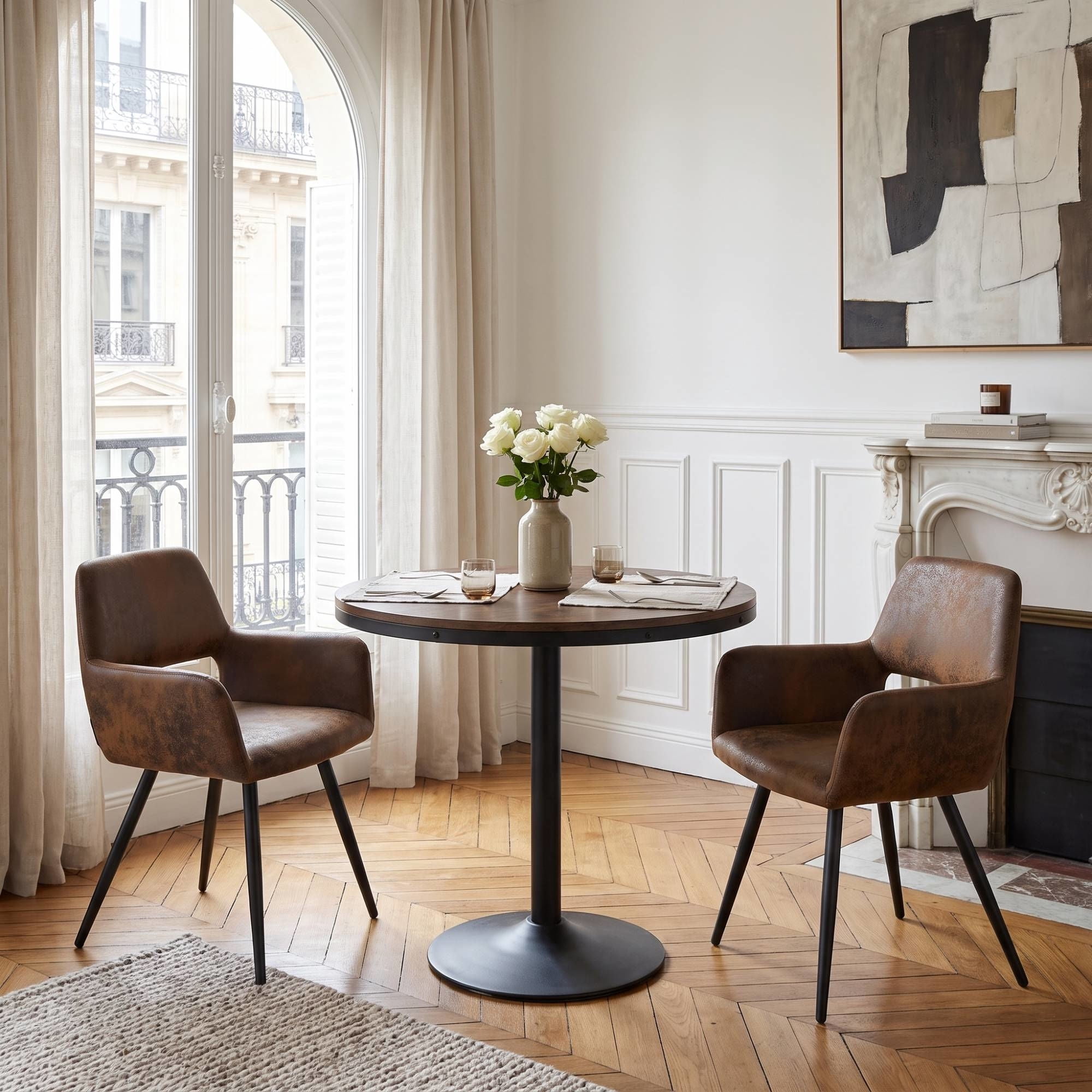Pack 2 Sillas de Comedor con ApoyaBrazo PU Café 55x52x79 Cm