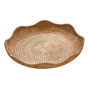Genérico - Bandeja Redonda De Ratán Para Servir, Cesta De Frutas, Organizador De Alimentos Para Pan De Aperitivos, 23Cm X 4Cm