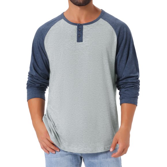 Edición INSPIRE CHIC Camisetas de Hombre Manga Larga Raglán Casual Béisbol Henley Tallas 2XL Gris Marino