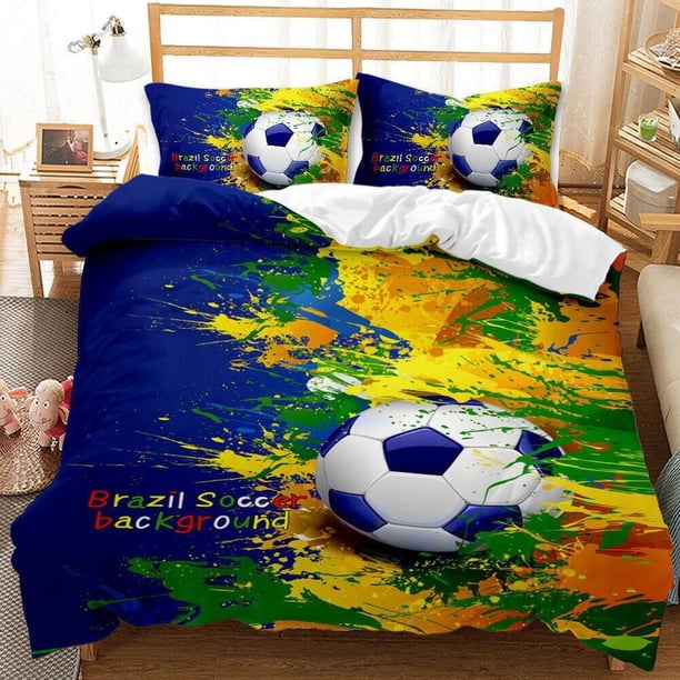 Cartoon Colorful Footballs Quilt Duvet Cover Set Bedspread Bed Linen3-Piece Bedding Set