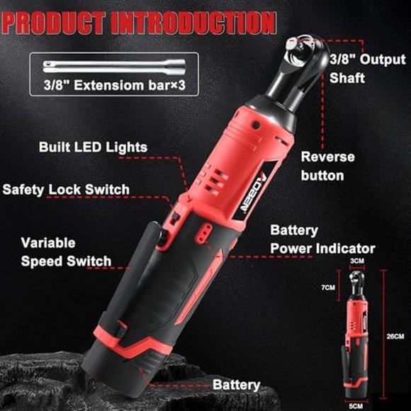 Llave eléctrica AOBEN 12 V, 83 piezas, 3/8 y 1/4, cromo