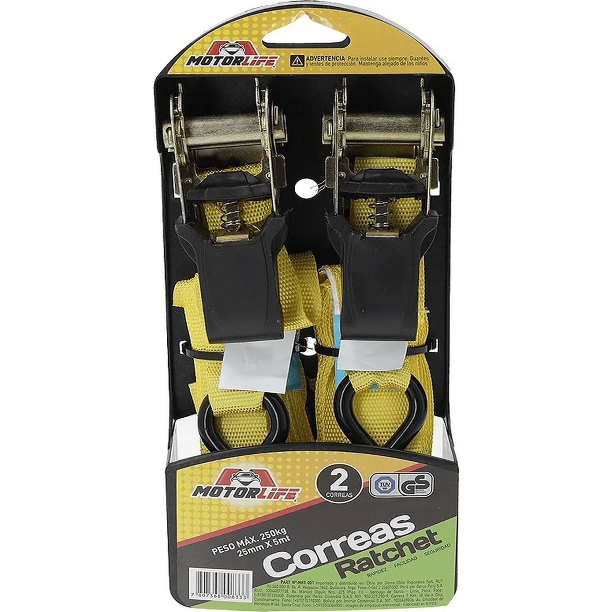 Genérico - Eslinga Correa Ratchet Motorlife 2 Correas 5 Mt