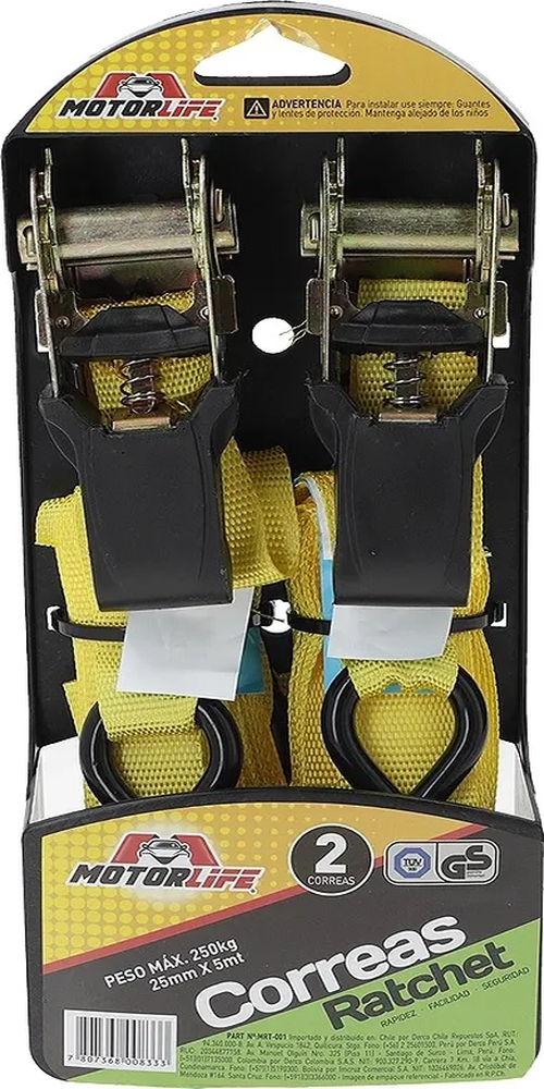 Genérico - Eslinga Correa Ratchet Motorlife 2 Correas 5 Mt