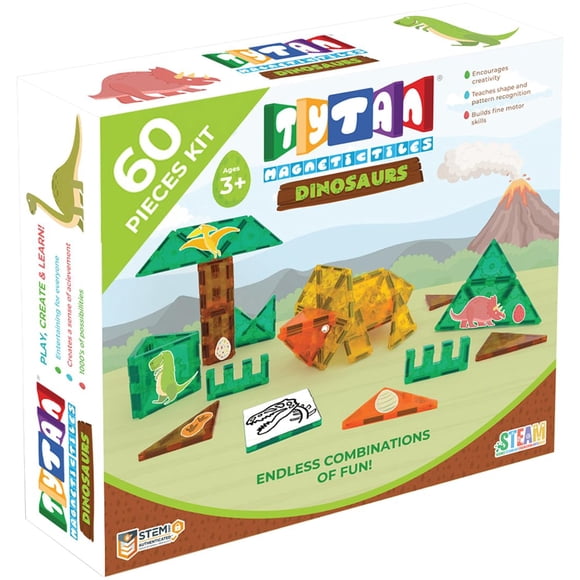 Set de construcción de azulejos magnéticos Tytan TILES con dinosaurios, 60 piezas