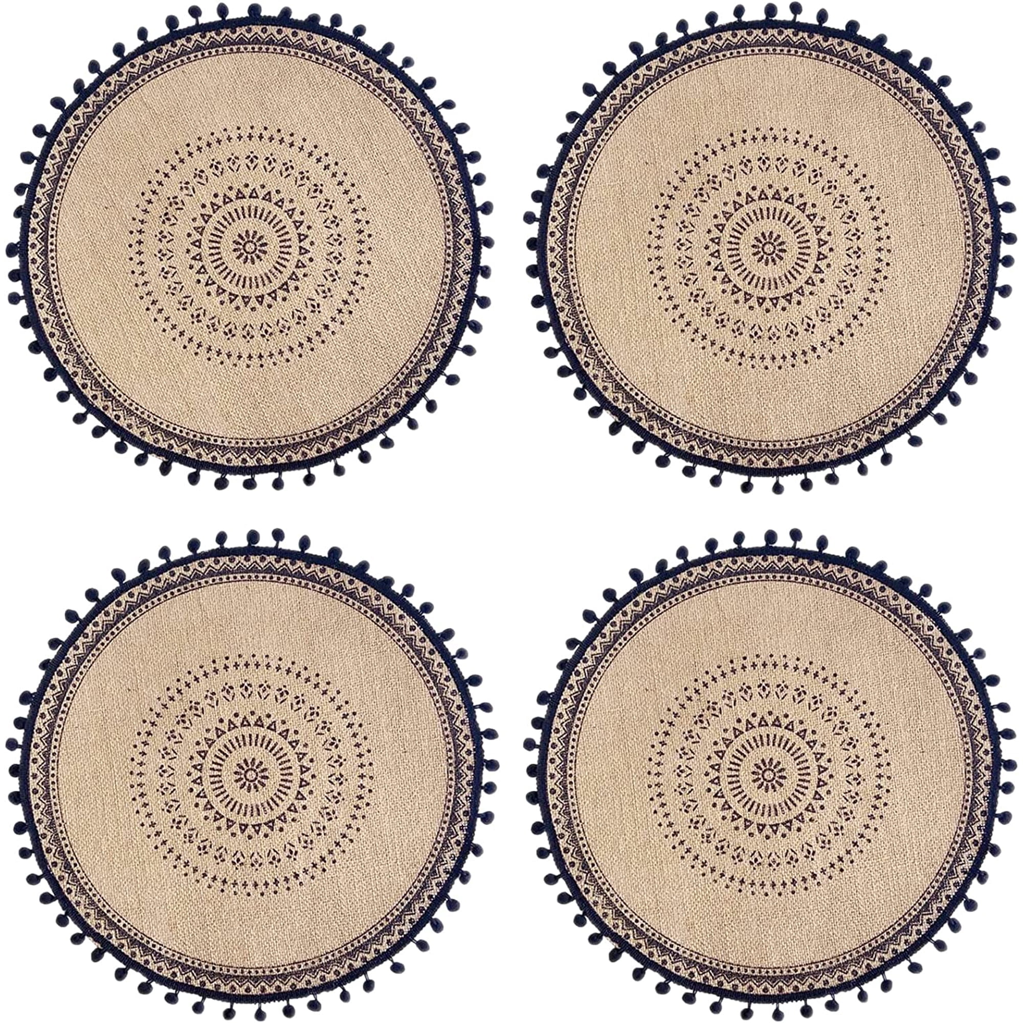 Xmhytop Juego De 4 Manteletes Redondos Artesanales Bohemio， Fibra De Yute Natural, Colores Negro Y Natural, 38 Cm