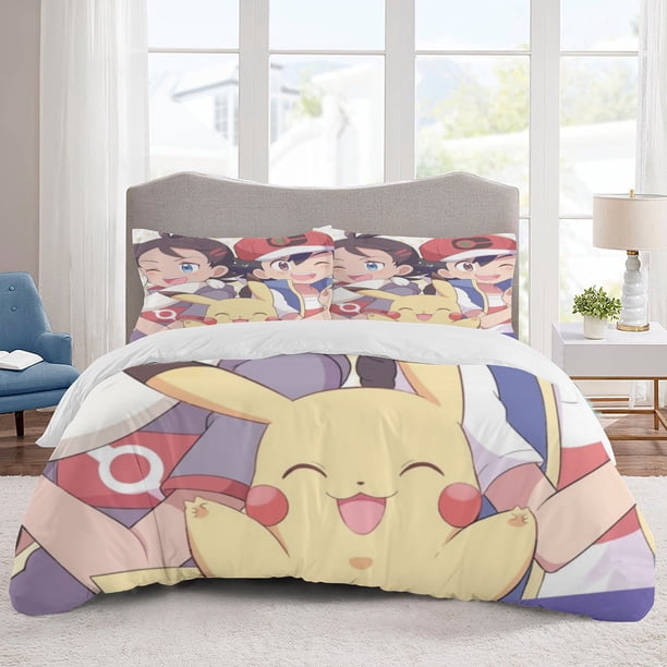 Poke mon Bedding Sets Cartoon Duvet Cover Lightweight 3 Piece Bet Sets for Kids Boys Girls