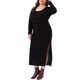 thumbnail image 4 of Vestidos de Día de San Patricio para Mujer de Talla Grande Agnes Orinda, Vestido Largo Ajustado de Punto Acanalado con Abertura Lateral, Cuello Redondo, Manga Larga, Ajuste Ceñido, 4X Negro, 4 of 5