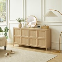 M&Ms - 67'' Modern Sideboard Storage Cabinet With Tip-On Opening, Soft-Close Hinges, And Tilt-Proof Wall Mount, Bedroom Dresser Oak.