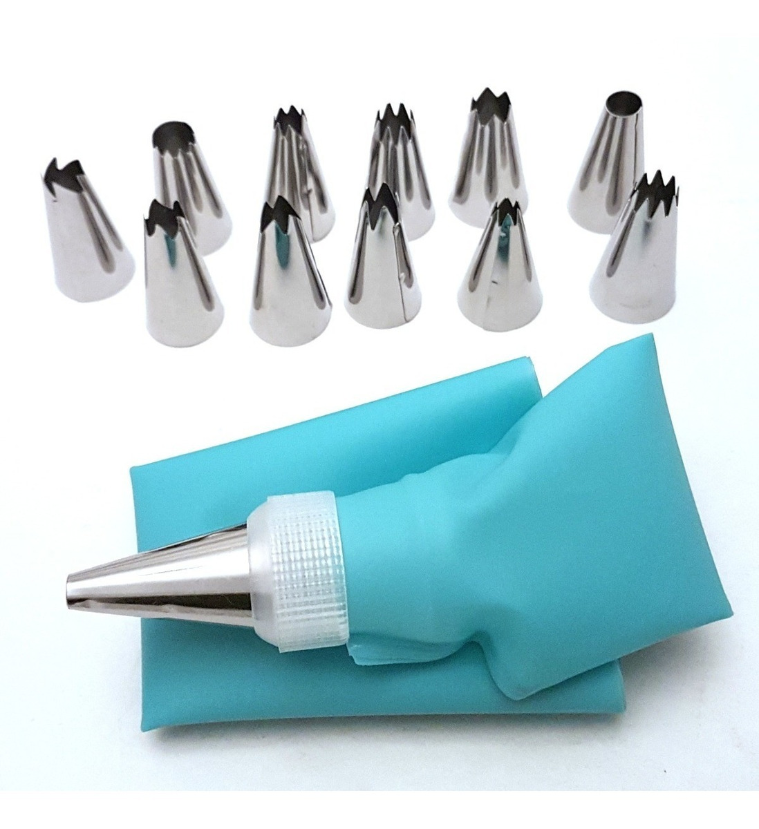 Genérico - Set 12 Boquillas + Manga Pastelería Repostería Decoración