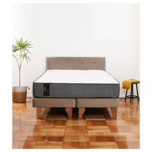 Latam Home - Cama Europea Zen Best Tela Velvet Beige 2 Plazas + Respaldo