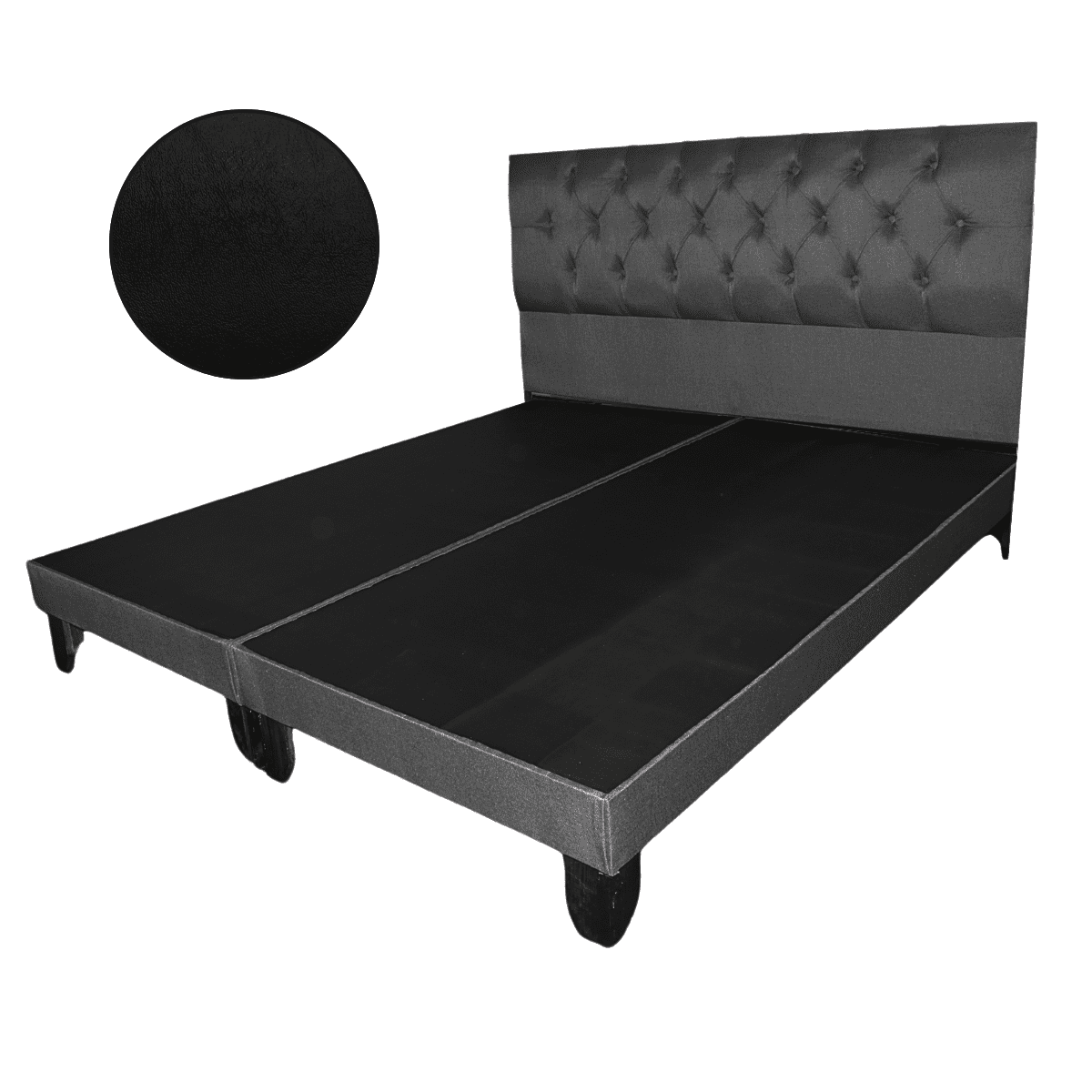 Mueblart - Base De Cama Con Respaldo A Piso Super King Negro Eco Cuero