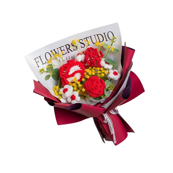 Ramo De Flores De Ganchillo Flores Artificiales Regalo Ya Hecho Para Acción De Gracias Rojo