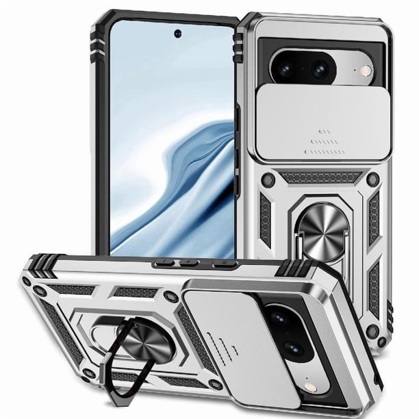 Funda Resistente Anillo Soporte Google Pixel 8 Privacidad Cámara Montaje Magnético Plata