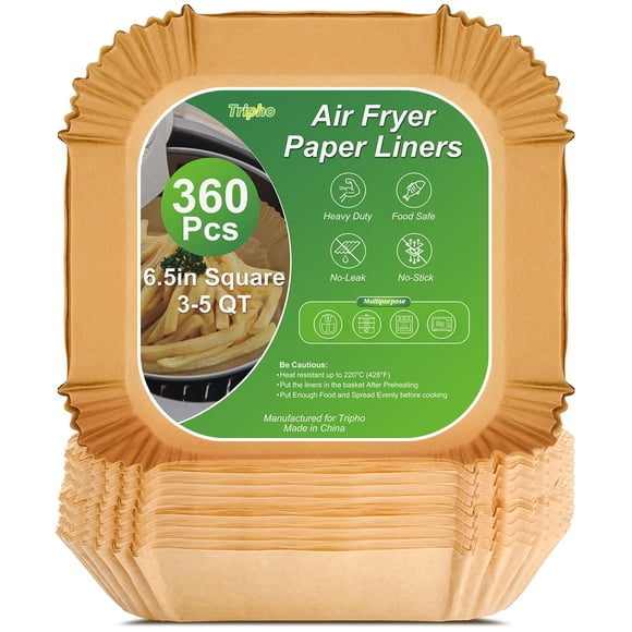 Revestimientos de papel Tripho para freidora Air Fryer, 360 unidades, cuadrados, de 6.5 pulgadas, sin blanquear