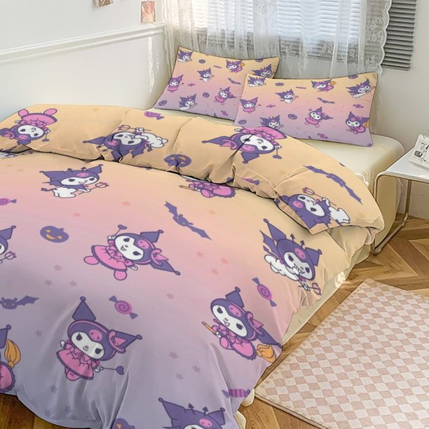 Kuromi Print Bedding Set Pattern Duvet Cove Set 3 Pieces 1 Quilt Cover And 2 Pillowcases for Women Men Teens