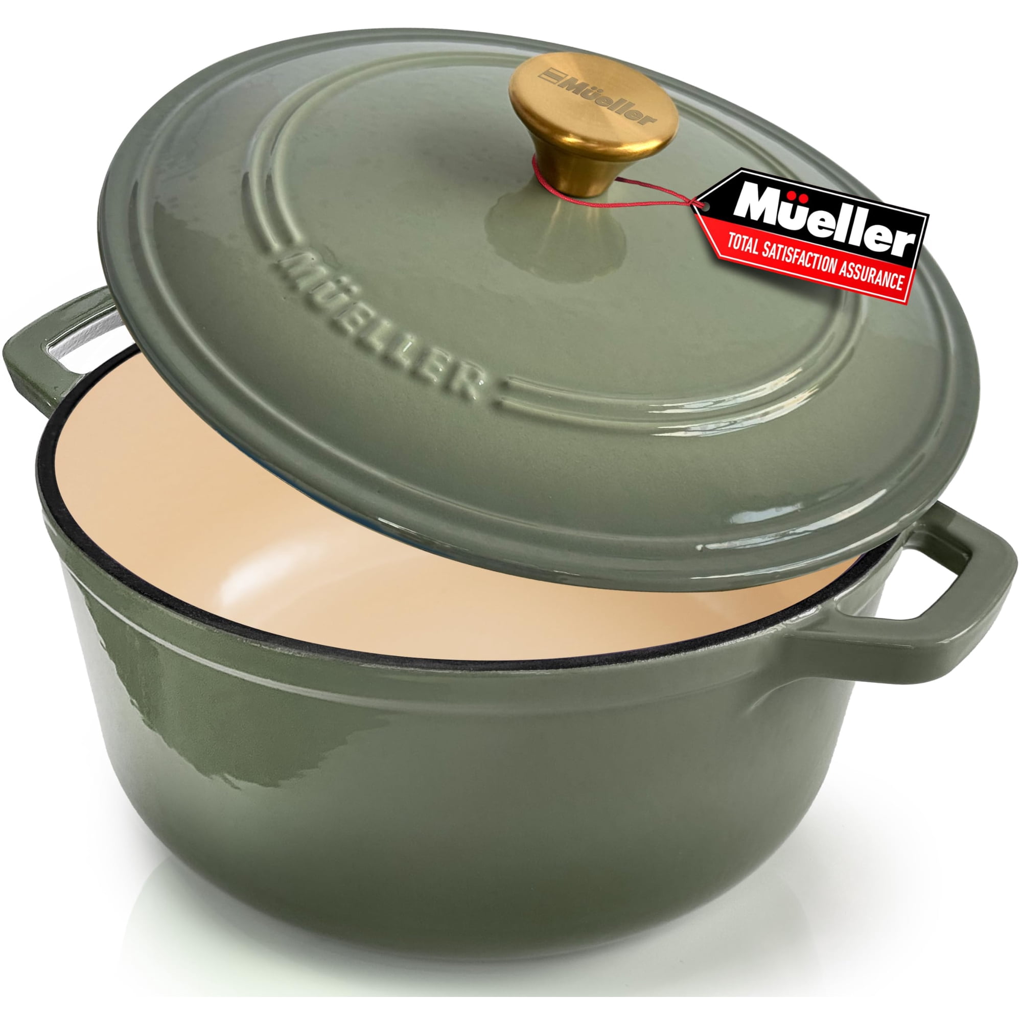 Horno Holandés Mueller Home De Hierro Fundido Esmaltado, 6 Litros, Verde Tomillo