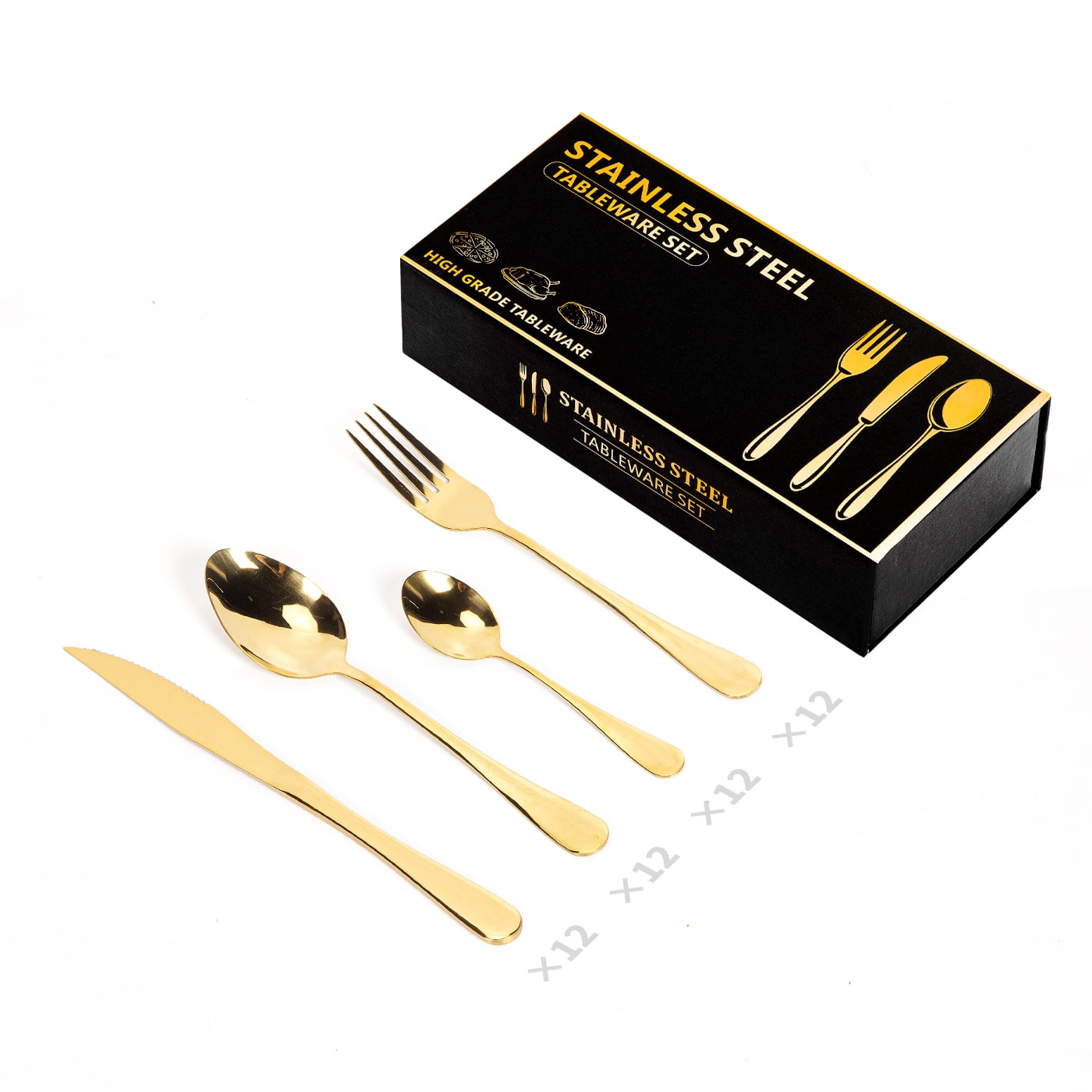 Chefchoice - Set Cuchillería 48 Piezas Cubiertos Acero Inoxidable Dorado-