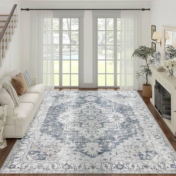 Alfombra Area Jinchan, lavable, vintage, 240 x 300 cm, chenilla gris