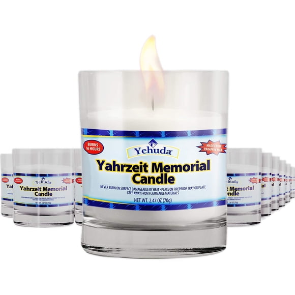 Vaso de cristal Yehuda Yahrzeit de Memorial Candle, 24 unidades, 24 horas