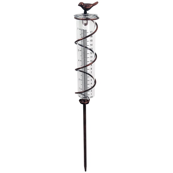 Pluviómetro JOYBEE de Vidrio en Espiral con Pájaro de Hierro Fundido de 18 cm
