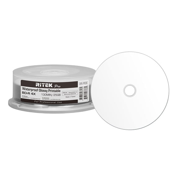 Disco Blu-ray Ritek Pro BD-R de 25 GB, 4 veces imprimible, resistente al agua