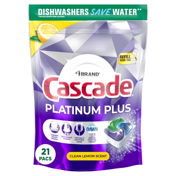 Cápsulas para lavavajillas Cascade Platinum Plus Lemon, 21 unidades
