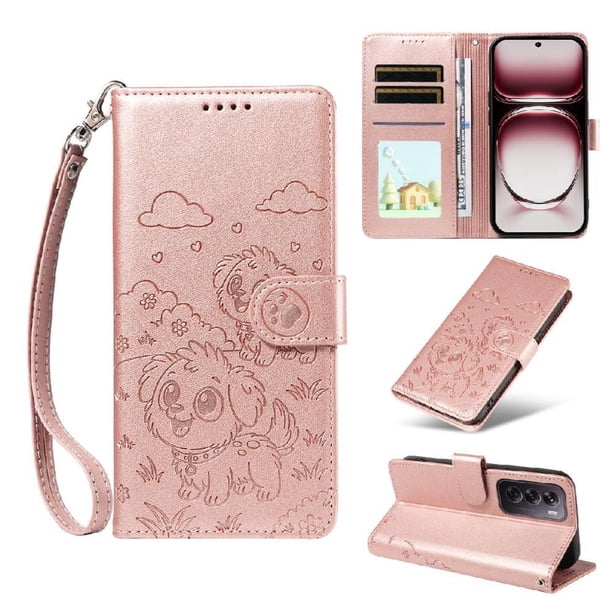 Funda Billetera FOXDOCK Compatible con OPPO Reno 12 Pro 5G, Diseño Perrito Tierno, Ranuras para Tarjetas y Soporte Plegable