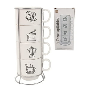 Homewell - Set De 4 Tazas Apilables Loza Diseño Cocina 7X6Cm