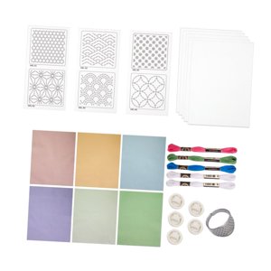 Bothyi - Kit De Plantillas Sashiko, Hilos, Plantilla Soluble En Agua Para Manualidades, Posavasos, Camisetas B