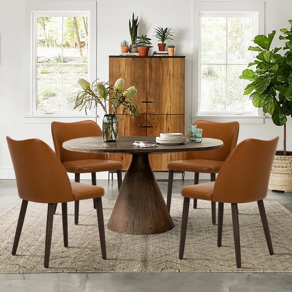 Juego De 4 Sillas De Comedor De Cuero Pu Con Patas De Madera