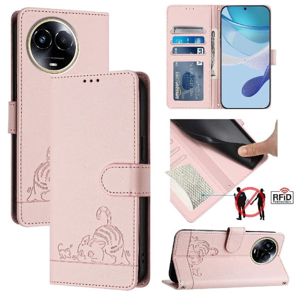 Funda tipo cartera FOXDOCK para Realme 11 5G/Realme 11X 5G con soporte, ranuras, RFID, diseño de gato