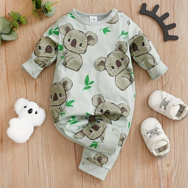 Baby Cute Cartoon Koala Long Sleeve Crew Neck Rompers